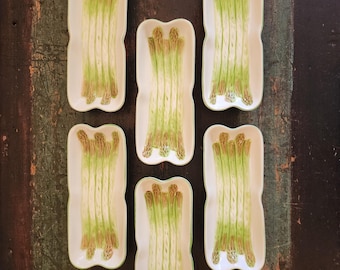 Vintage Shafford Design| Asparagus Individual Plates| Set of 6|  Hand painted|