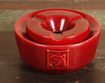 Deep Red Maroon Messageries Maritimes Nautical Ashtray Dish - Vintage Ceramic Collectible Home Living Decor