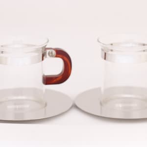 Bodum Chambord Bistro Cups and Saucers Set of 2 Vintage Glass Collectible Dining Serving Entertaining image 1