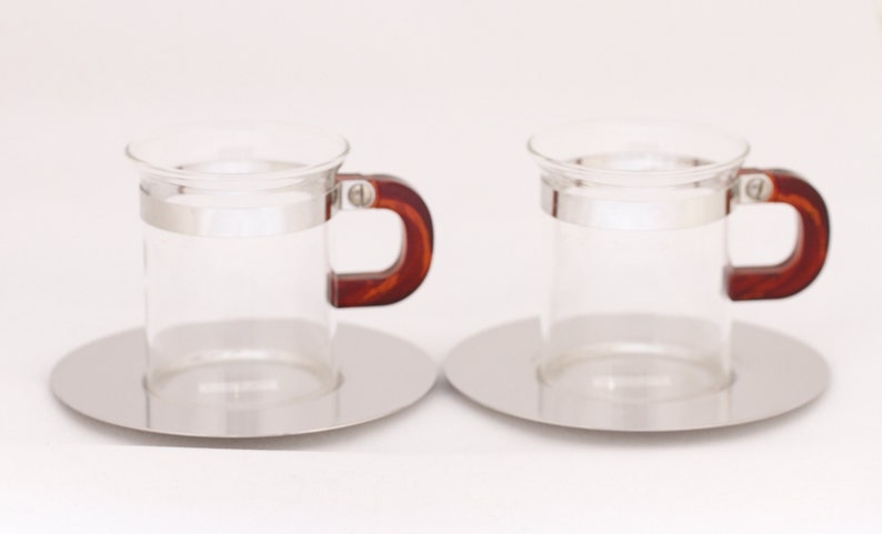 Bodum Chambord Bistro Cups and Saucers Set of 2 Vintage Glass Collectible Dining Serving Entertaining image 1