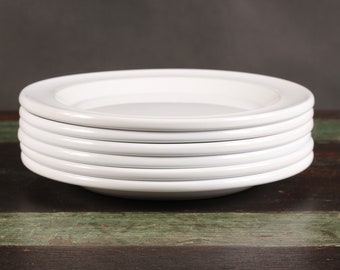Emile Henry Blanc White Salad Plates - Set of 6 - Vintage Ceramic Collectible Kitchen Dining Serving Entertaining