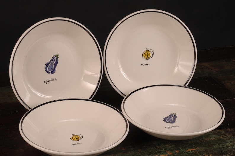 Italy Set of 4 La Primula Onion and Eggplant Pasta Bowls