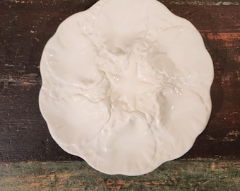 Plato para ostras, cerámica blanca esmaltada
