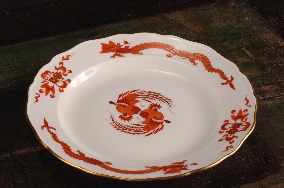 Meissen Red Dragon Dinner Plates Germany Etsy