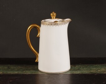 L Bernardaud & C Limoges Porcelain Individual Coffee Pot - Vintage Ceramic Collectible Dining Serving Entertaining