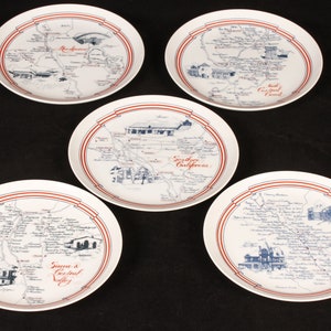 California Vineyards Salad Cheese Plates Set of 5 Vintage Ceramic Collectible Kitchen Dining Serving Entertaining image 1