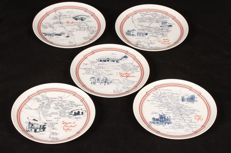 California Vineyards Salad Cheese Plates Set of 5 Vintage Ceramic Collectible Kitchen Dining Serving Entertaining image 1