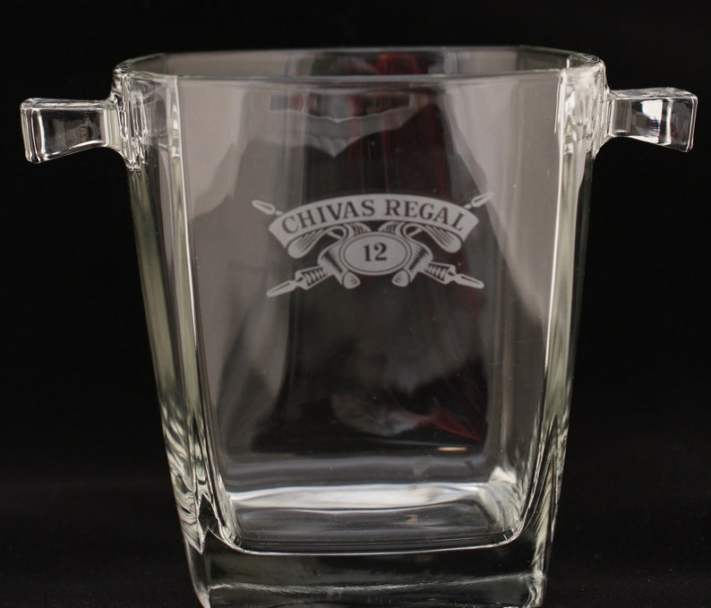 Etched Chivas Regal 12 Scotch Ice Glass Bucket Vintage Glass Collectible Barware Dining Serving Entertaining image 2