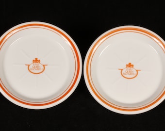 Premiere Classe 1978 RMS Queen Elizabeth Orange Coaster Tip Tray - Set of 2 - Vintage Ceramic Collectible Dining Serving Entertaining