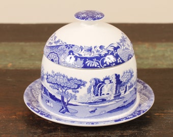 Spode Blue Italian Jam Jelly Marmalade Pot - Vintage Ceramic Collectible Dining Serving Entertaining