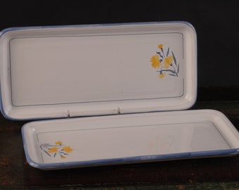 French Atelier du Sage Floral Platters - Set of 2 - Vintage Ceramic Collectible Dining Serving Entertaining