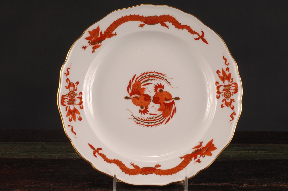 Meissen Red Dragon Dinner Plates Germany Etsy