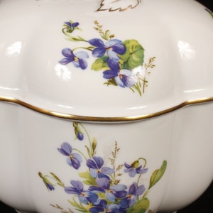 Limoges Purple Flowers Four Lobed Covered Dish Vintage Ceramic Collectible Home Living Decor image 5