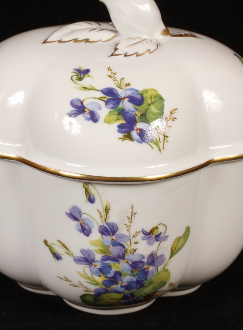 Limoges Purple Flowers Four Lobed Covered Dish Vintage Ceramic Collectible Home Living Decor image 5