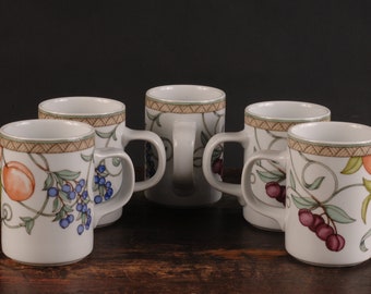 Dansk Umbrian Fruits Mugs - Set of 5 - Vintage Ceramic Collectible Dishware Kitchen Dining