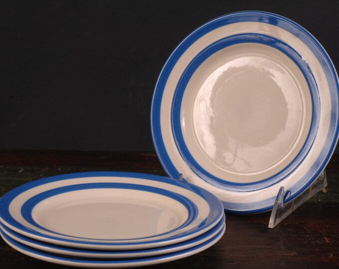 Cornish Ware Blue Stripe Plates, T.G. Green Pottery, England, Set of 4