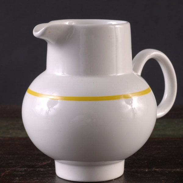 J&G Meakin Ironstone Pitcher with a Hand Painted Yellow Band