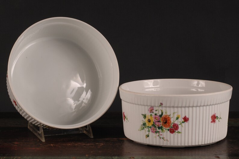 Apilco Floral Souffle Dishes Set of 2 Vintage Ceramic Etsy