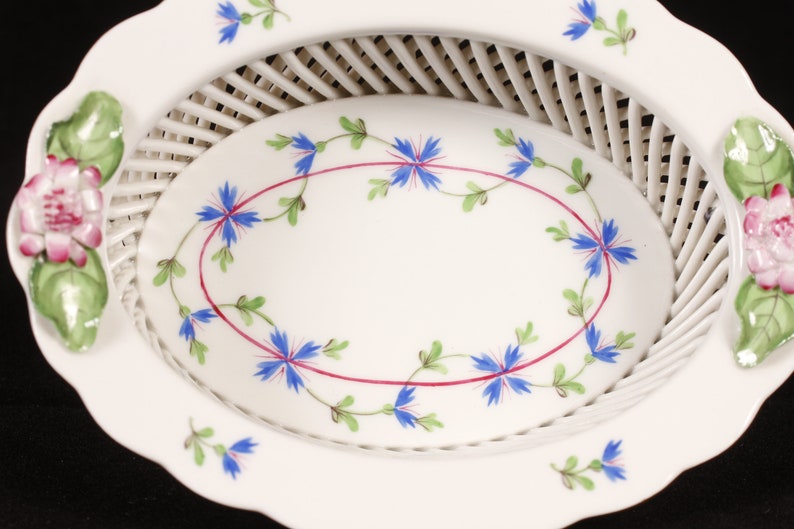 Herend Hungary 7379 Blue Garland Trinket Dish Vintage Ceramic Collectible Home Decor image 5