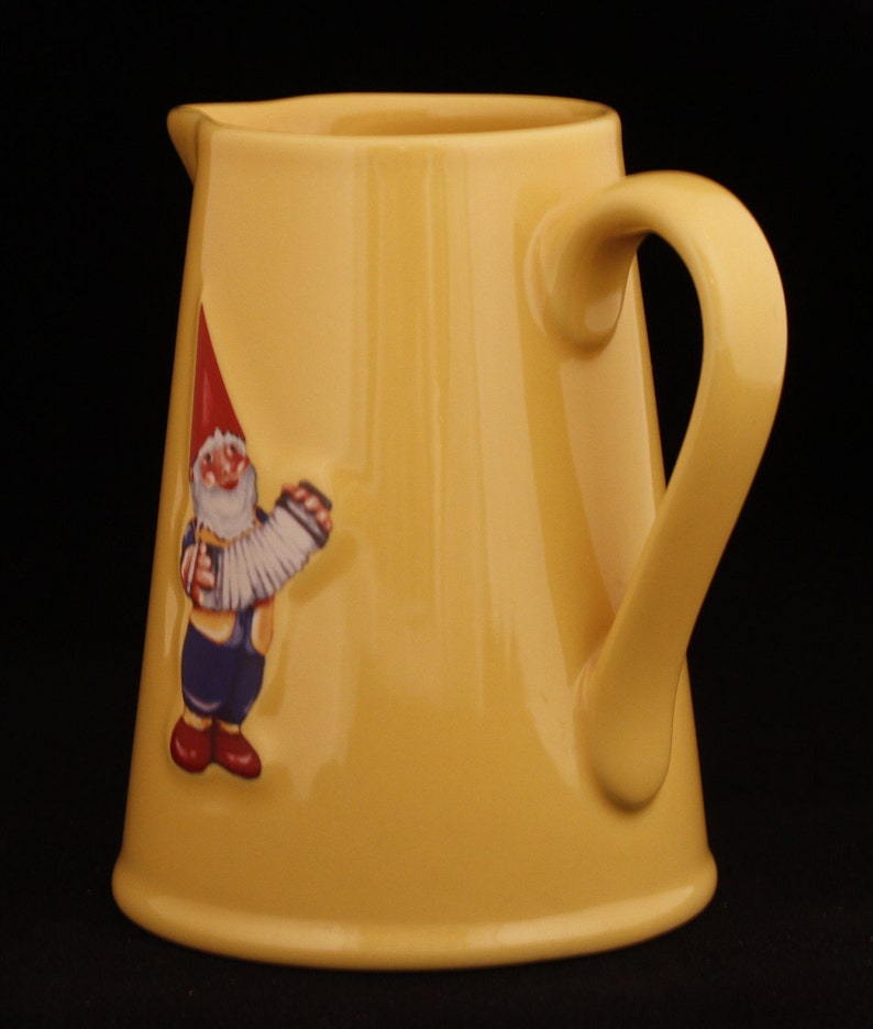 Kiss That Frog Cleen Gnome Leon a l'accordeon Small Ceramic Pitcher Vintage Collectible Ceramic Home Table Decor image 5