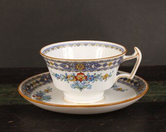 Mintons Luxor Pattern Footed Cup and Saucer - Vintage Ceramic Collectible Dining Serving Entertaining