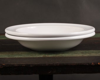 Emile Henry Blanc White Rim Soup Pasta Bowls - Set of 2 - Vintage Ceramic Collectible Kitchen Dining Serving Entertaining