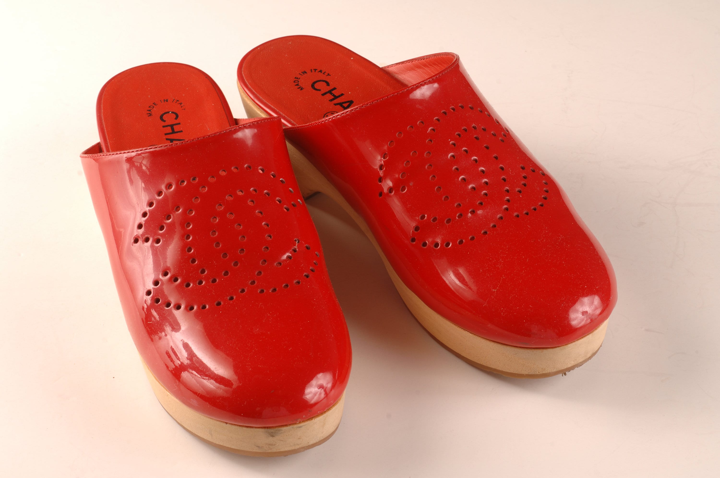 Chanel Vintage Red Patent Leather Clogs Vintage Designer