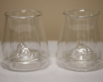 Mountain Peak Double Wall Glasses - Set of 2 - Vintage Ceramic Collectible Barware Drinkware Entertaining