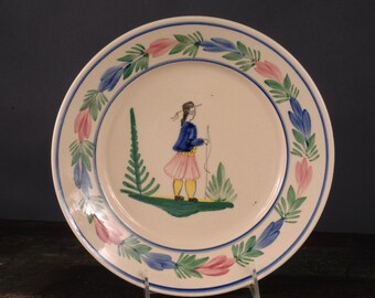 Henriot Quimper Man in Landscape Plate - Vintage Ceramic Collectible Dining Serving Entertaining