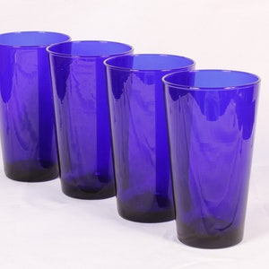Cobalt Blue Drinking Glass Tumblers - Set of 4 - Vintage Metal Collectible Barware Drinkware Entertaining