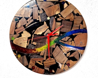horloge murale en bois et résine