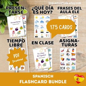 LINGUASHEETS - BUNDLE 175 Flashcards - En la escuela, en casa y el tiempo libre