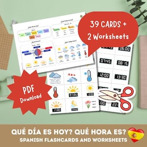 SPANISH Día y Hora - 39 Flashcards and 2 Worksheets