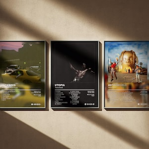 Póster de Travis Scott (paquete de 4) - Impresiones de arte digital minimalistas - Set de decoración de pared con portadas de álbumes