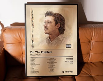 Morgan Poster Wallen Avec Cadre Noir Et Doré - Impression Sur Toile - Décoration Murale Pour Salon, Chambre à Coucher - Peinture à Suspendre - Noir-Morgan - Wallen - 30 X 45 Cm