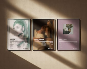 Ariana Grande Poster 3 Pack - Minimal Digital Art Prints - Album Cover Wall Decor Set