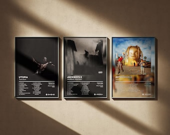 Travis Scott Poster 5 Pack - Minimale Digitale Kunst Drucke - Album Cover Wand Dekor Set