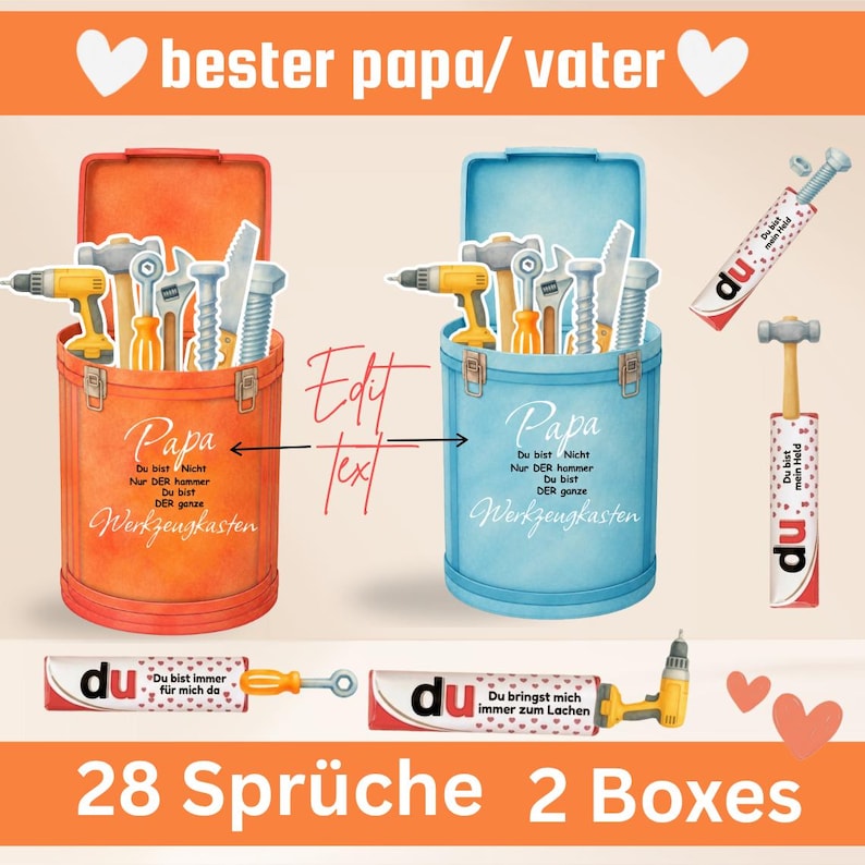Printable Duplo Father’s Day chocolate wrappers with tool-themed artwork and heartfelt sayings for Dad, Daddy, Papa, and Grandpa DIY gift
