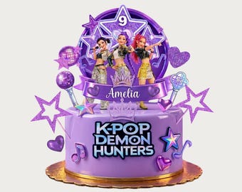 Adorno para pastel de cumpleaños de Kpop Cazadores de Demonios PNG imprimible / Adornos para pastel de Kpop Cazadores de Demonios Guerreros editables / Artículos de fiesta Decoración Descarga digital