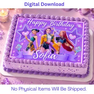 K-Pop Demon Hunters Birthday Cake Topper | Printable Huntrix canva template PNG | Editable K Pop Demon Hunter party decor | Digital Download