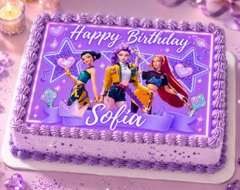 Decorazione per torta di compleanno KPop Demon Hunters / Modello Canva Huntrix modificabile in PNG / Decorazione stampabile per feste KPop Demon Hunters / Download digitale