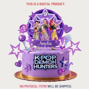 Adorno imprimible para pastel de cumpleaños de K-pop Cazadores de demonios PNG / Adornos editables para pastel de K-pop Cazadores de demonios / Artículos de fiesta Decoración Descarga digital