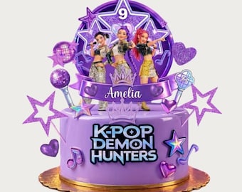 Adorno imprimible para pastel de cumpleaños de K-pop Cazadores de demonios PNG / Adornos editables para pastel de K-pop Cazadores de demonios / Artículos de fiesta Decoración Descarga digital