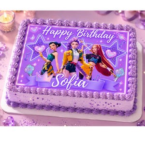 Decorazione per torta di compleanno K-Pop Demon Hunters / Modello stampabile Huntrix su Canva PNG / Decorazioni per feste K-Pop Demon Hunter modificabili / Download digitale