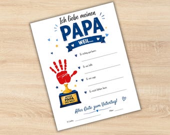 Handabdruck zum Ausdrucken | Vatertagsgeschenk für Papa | Erinnerungsstück | Zrób to sam Bastelidee | Pobierz program Sofortiger Digitaler