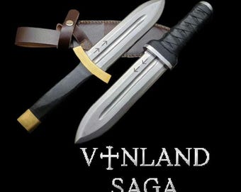 Dagas de acero D2 hechas a mano de Vinland Saga con funda de cuero