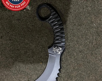 Blackend Blade Karambit: Joker knife engraving, Micarta, D2 steel, Leathersheath