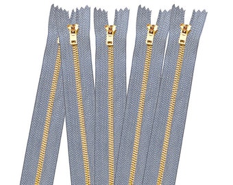 1 5 10 pcs 5 inch Charcoal Tape Jeans Zippers #5 Brass Teeth Closed Bottom Metal Zippers with Locking Slider DIY