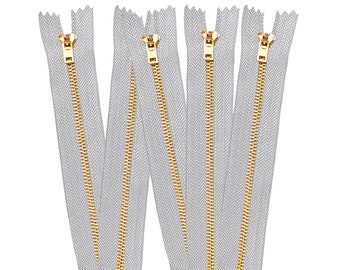 1 5 10 pcs 11 inch Light Grey Tape Jeans Zippers #5 Brass Teeth Closed Bottom Metal Zippers with Locking Slider DIY