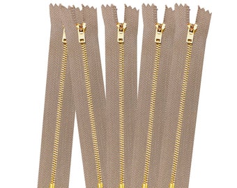 1 5 10 Stück 6-Zoll-Natur Beige Band Jeans Reißverschlüsse # 5 Messingzähne Geschlossene Unterseite Metallreißverschlüsse mit Feststellschieber DIY
